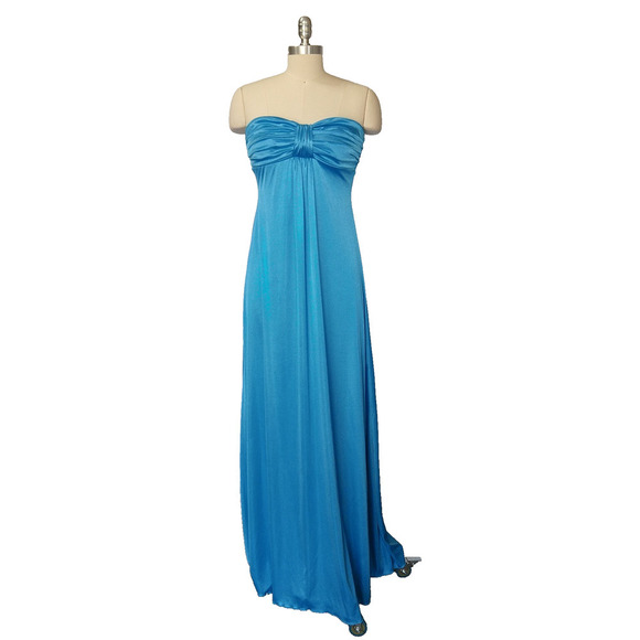 Vintage 90s Y2K Blue Satin Prom Dress Size S XOXO Strapless Grecian Formal Dance - Picture 2 of 10